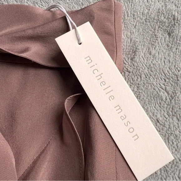 NWT Michelle Mason Silk Draped Ruffle Wrap Effect Mini Skirt Blush Tan Sz 4 - Picture 3 of 14